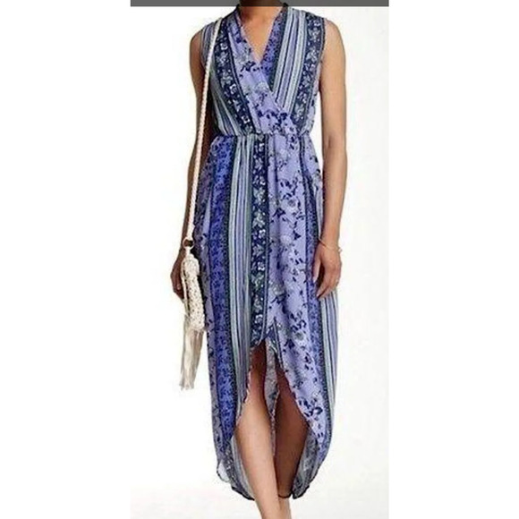 ASTR the Label Dress sz XS Purple Midi Floral Hi Lo Wrap Fairy Sleeveless - Picture 1 of 7